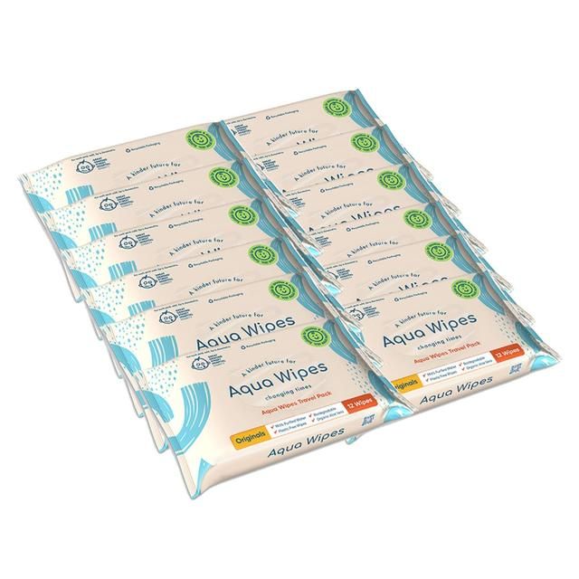 Aqua Wipes 100% Biodegradable Baby Wipes Travel Multipack   12 x 12 per pack - McGrocer