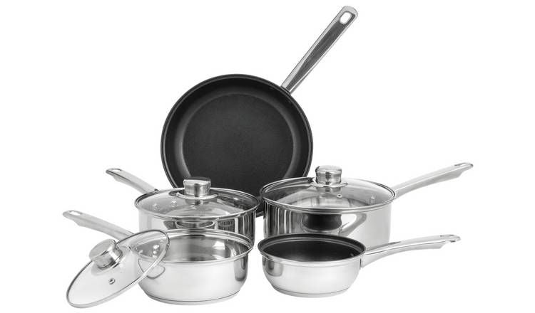 Argos Home Stainless Steel 5 Piece Pan Set - Silver - McGrocer
