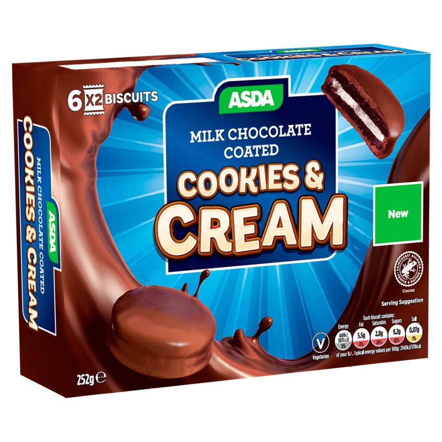 ASDA 12 Milk Chocolate Coated Cookies & Cream 252g - McGrocer