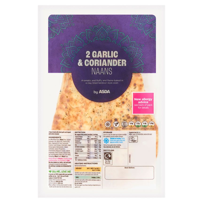 ASDA 2 Garlic & Coriander Naans - McGrocer