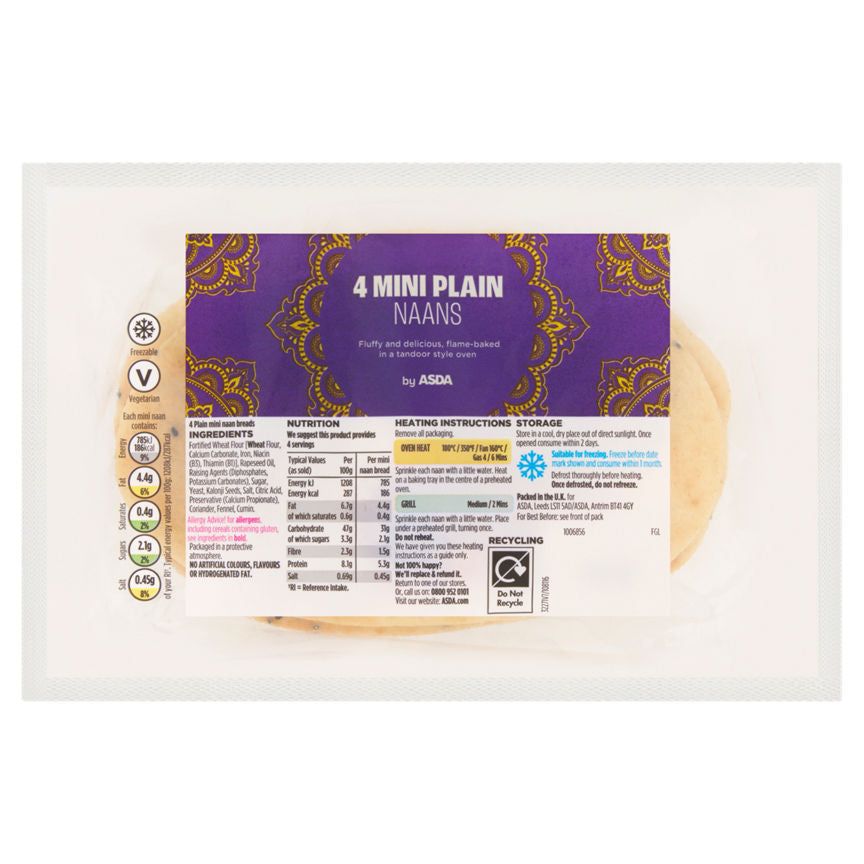 ASDA 4 Mini Plain Naans - McGrocer