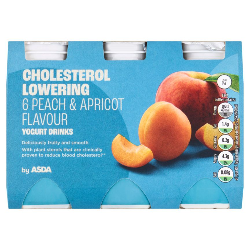 ASDA Cholesterol Lowering 6 x 100g Peach & Apricot Flavour Yogurt Drinks - McGrocer