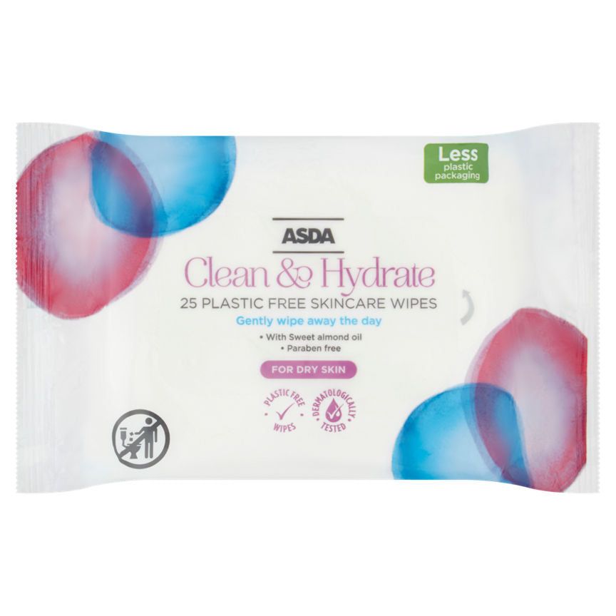 ASDA Clean & Hydrate 25 Plastic Free Skincare Wipes - McGrocer