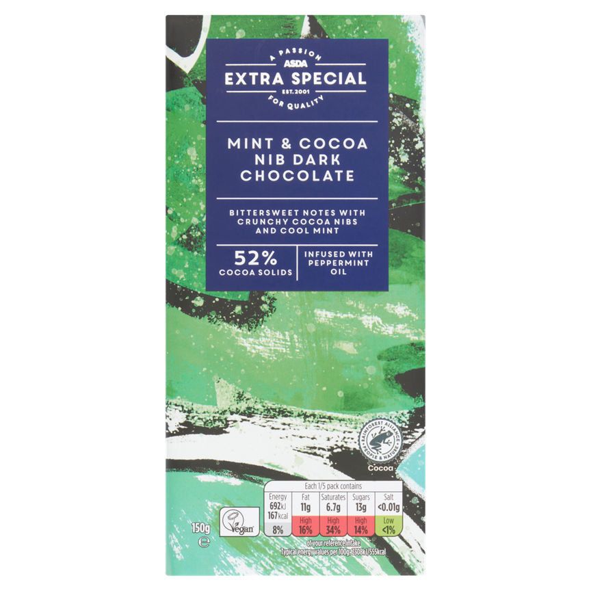 ASDA Extra Special Mint & Cocoa Nib Dark Chocolate Sharing Bar - McGrocer