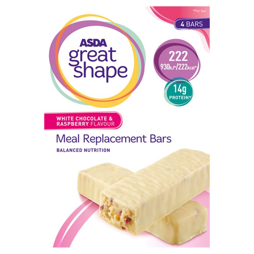 ASDA Great Shape Meal Replacement Bar White Chocolate & Raspberry Flavour 4 x 56g - McGrocer