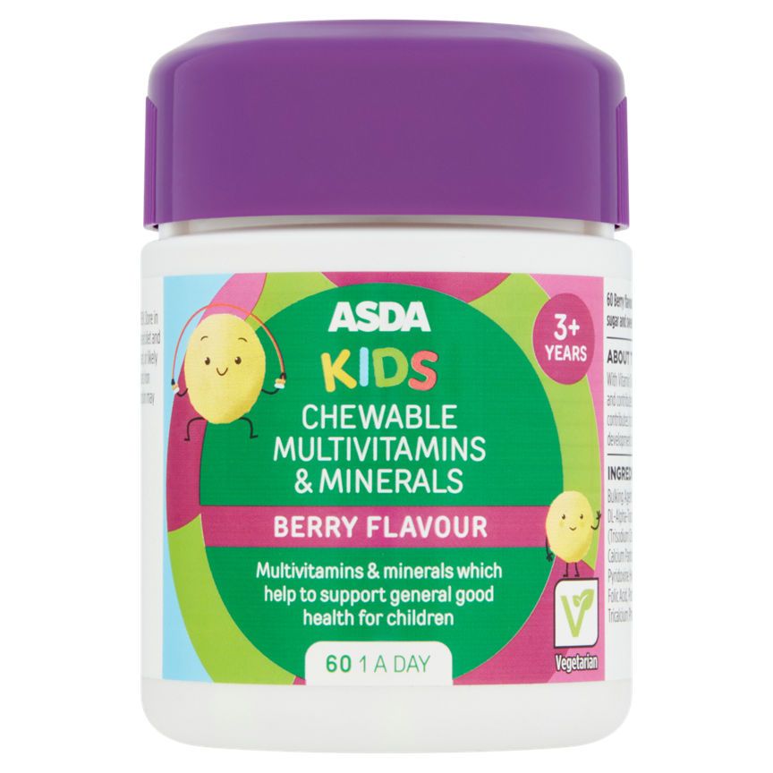ASDA Kids 60 Chewable Multivitamins & Minerals Berry Flavour 3+ Years 1 A Day 60 Tablets - McGrocer
