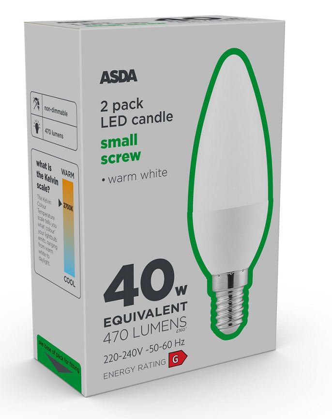 ASDA LED Candle 40w Small Screw Lightbulb - McGrocer