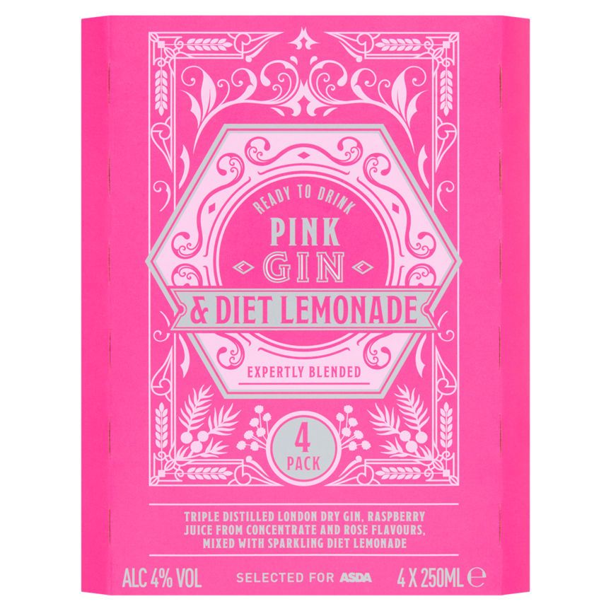 ASDA Pink Gin and Diet Lemonade 4 x 250ml - McGrocer