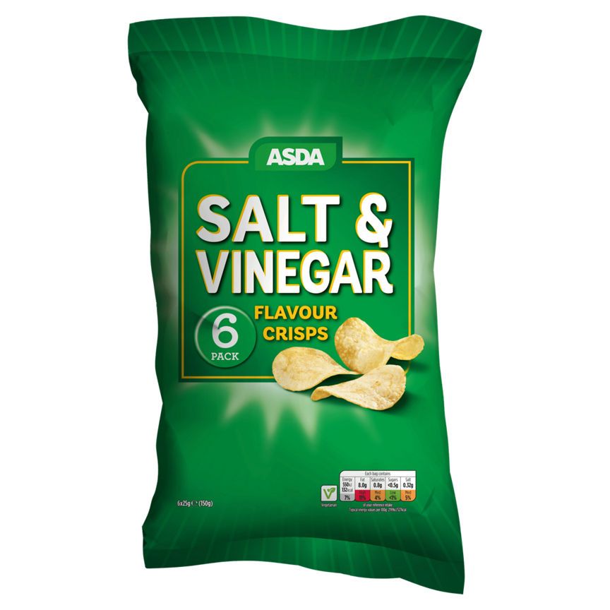 ASDA Salt & Vinegar Flavour Crisps 6 x 25g (150g) - McGrocer