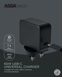 ASDA Tech USB Type C Mains Charger - 65W - McGrocer