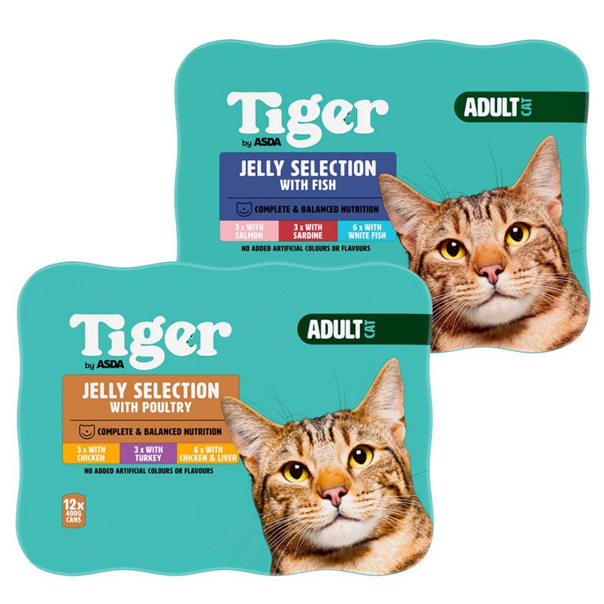 ASDA Tiger Fish Selection  & Meat Favourites Cat Food Tins x24 Bundle - McGrocer