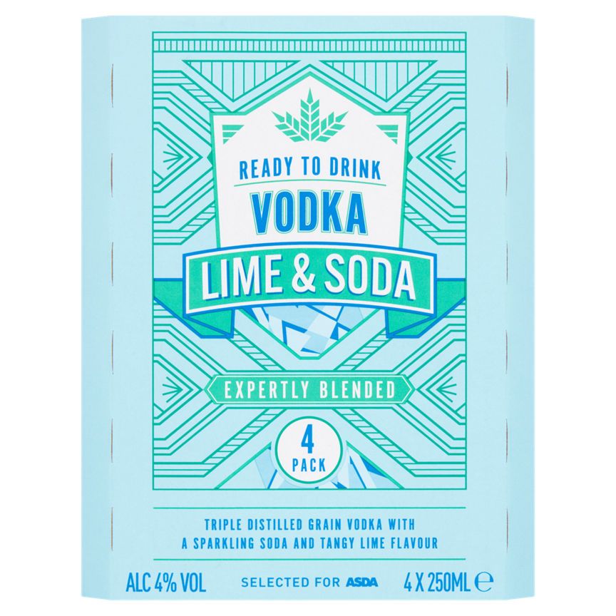 ASDA Vodka Lime and Soda 4 x 250ml - McGrocer