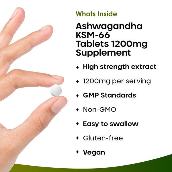 Ashwagandha KSM-66 1200mg Root Extract - 365 Vegan Tablets - McGrocer