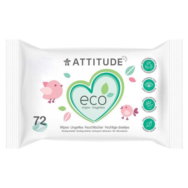 Attitude Eco 100% Biodegradable Baby Wipes   72 per pack - McGrocer