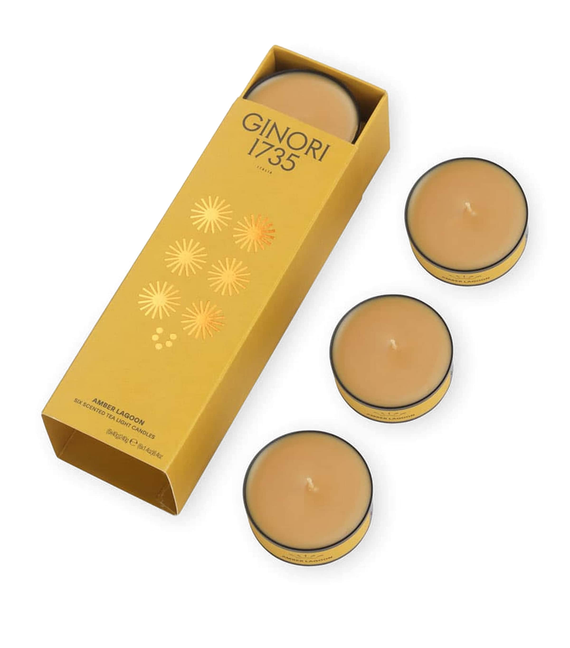GINORI 1735 Amber Lagoon tealight scented candles pack of 6, UK version