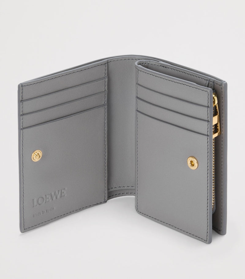 Leather Bifold Wallet with Suede Panels and Gold-Tone Hardware