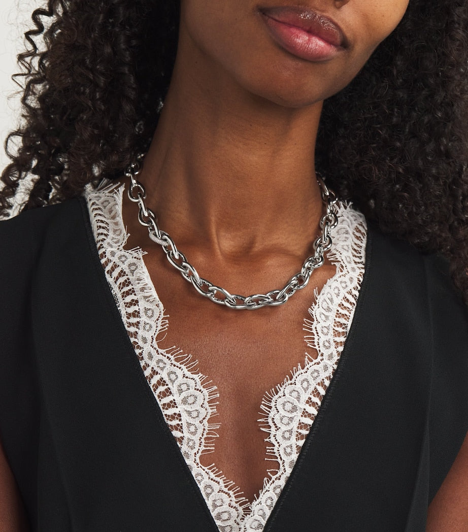 Engelbert white gold diamond drop links chain necklace - British product