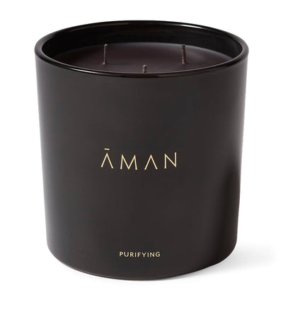 Purifying Candle with Rose, Geranium, and Sandalwood Scent in Black Glass Vessel 700g