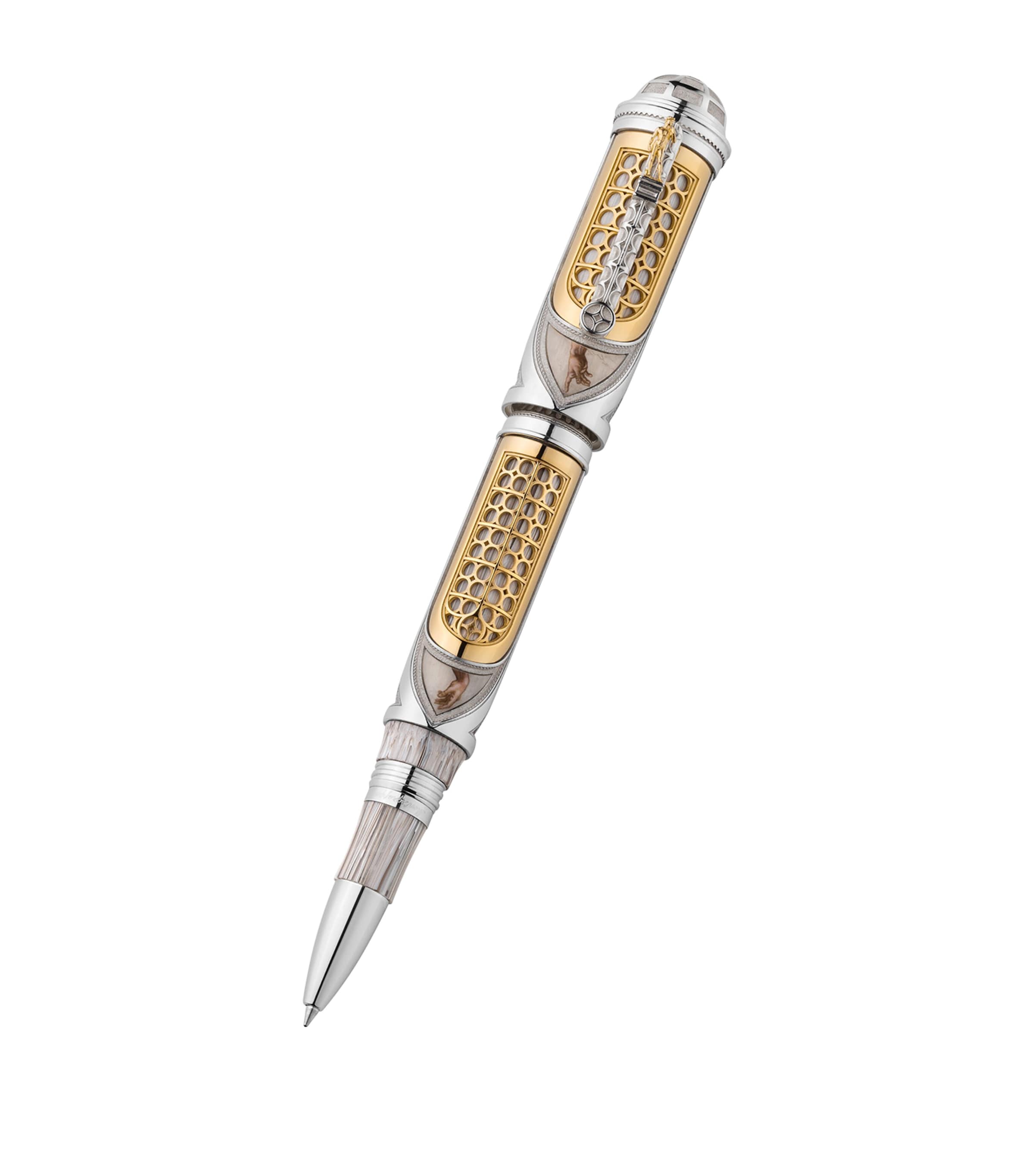 Montegrappa yellow gold Michelangelo rollerball pen with sterling silver barrel, imported from the UK