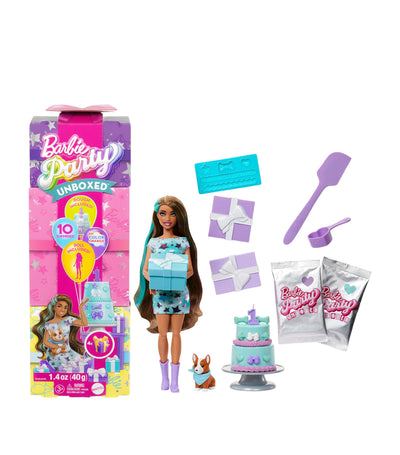 Barbie Party Unboxed Pet Birthday Doll and Accessories Set