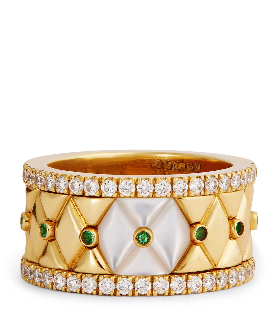 L'atelier Nawbar Small Yellow Gold Diamond Emerald Pearl Bond Street Ring Size 48, UK version