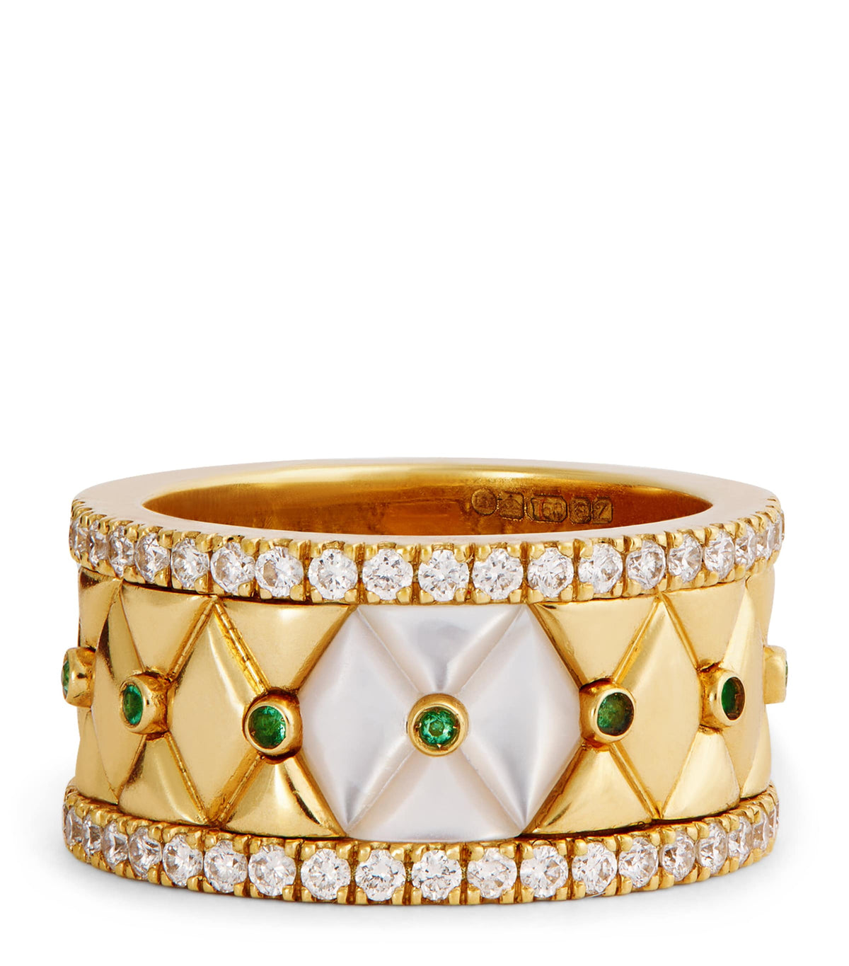 L'atelier Nawbar Small Yellow Gold Diamond Emerald Pearl Bond Street Ring Size 48, UK version
