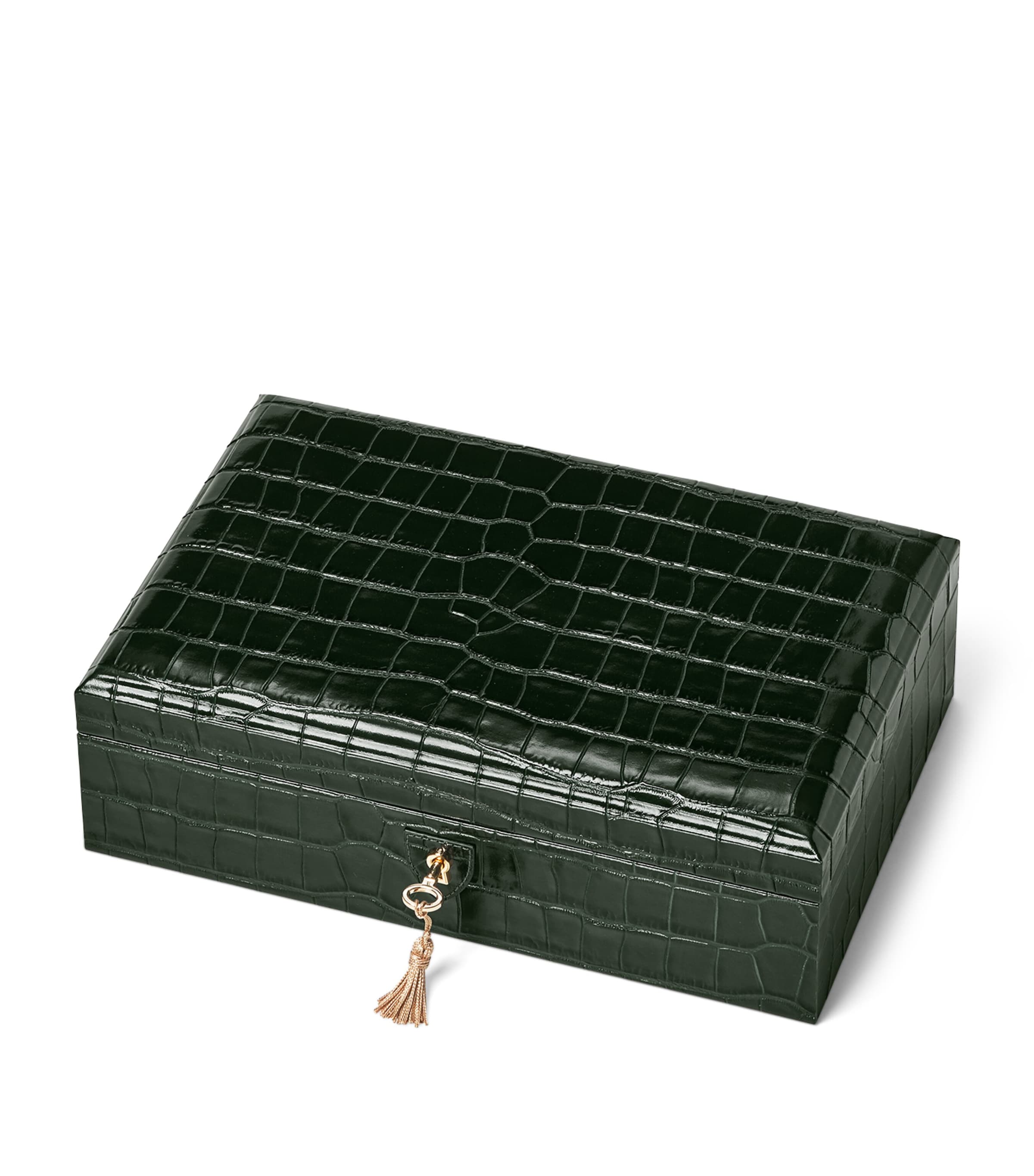 Aspinal Of London Leather Croc-Embossed Savoy Jewellery Box
