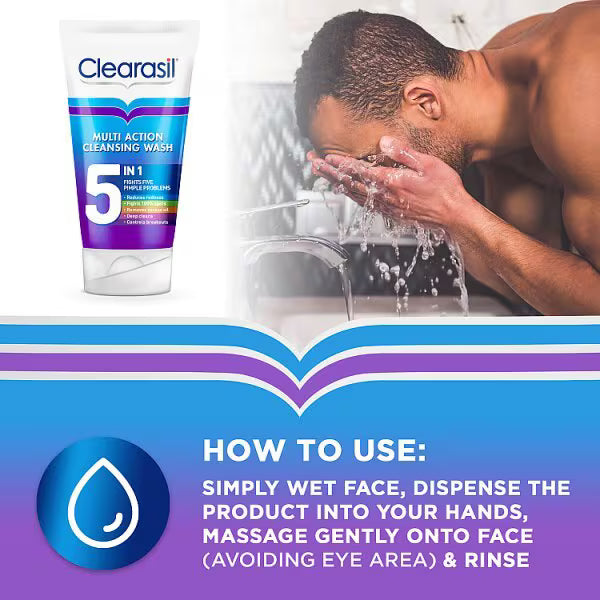 Clearasil 5 in 1 Acne Face Wash 150ml, imported from the UK