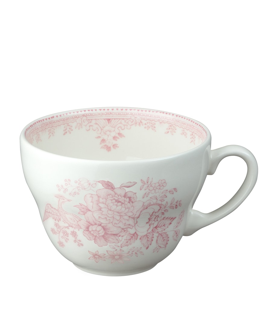 Burleigh Pink Asiatic Pheasants porcelain breakfast cup and saucer set - British product