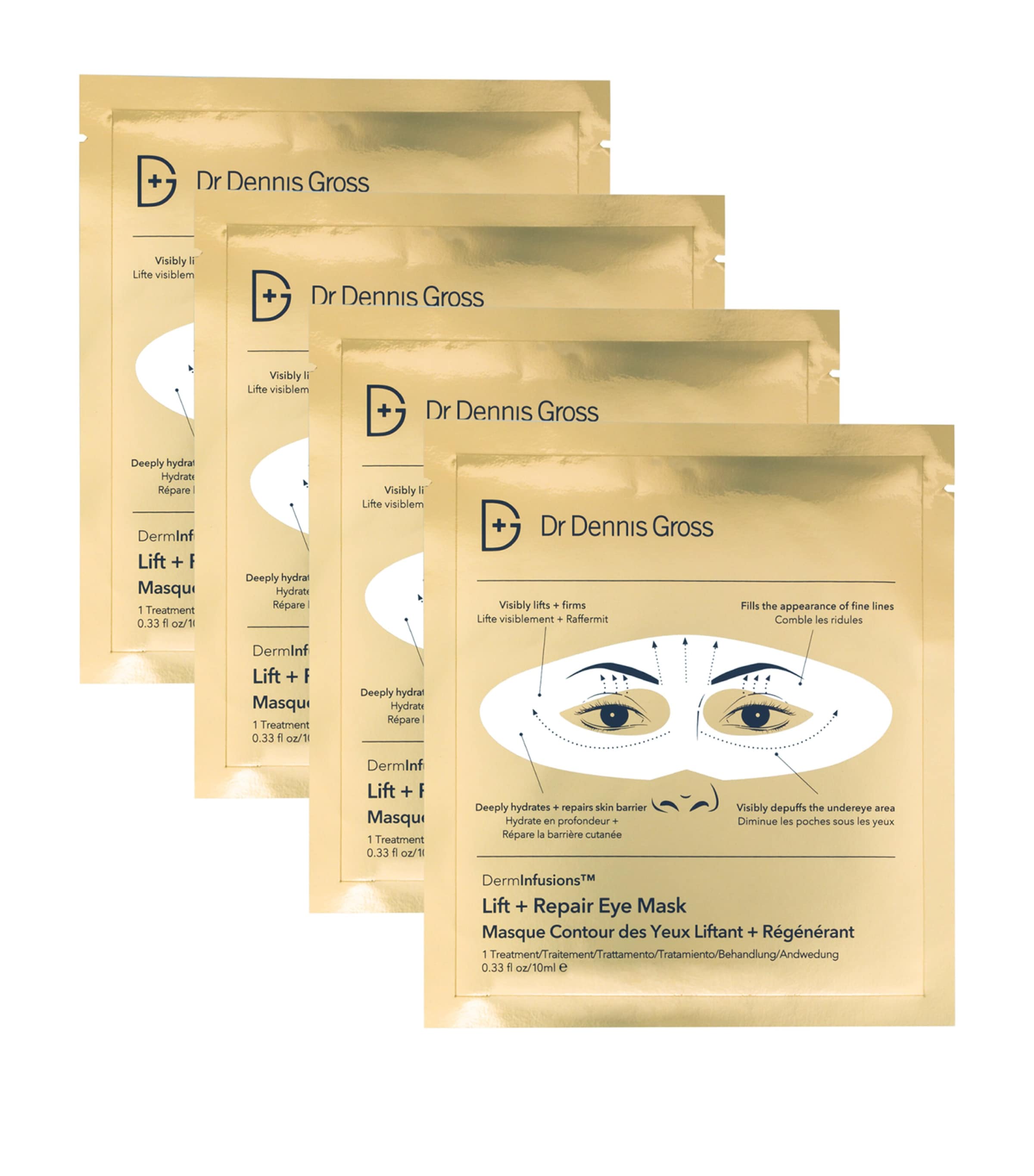 Dr Dennis Gross DermInfusions Lift + Repair eye masks 4 x 10ml - British product