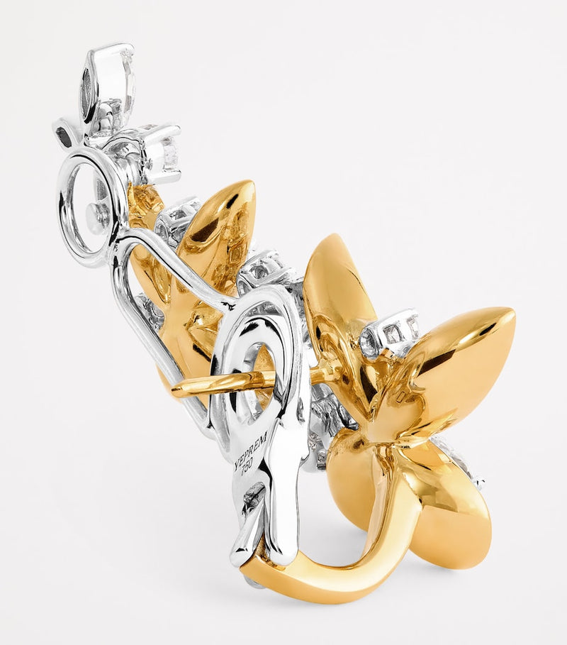 Yeprem Yellow Gold and Diamond Butterfly Earrings
