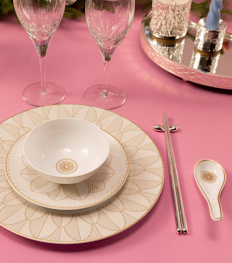 Christofle porcelain Chinese spoon with platinum geometric floral design 14cm - British product