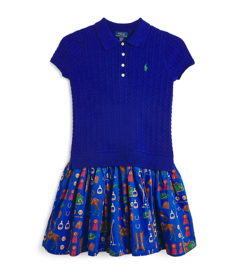 Ralph Lauren Kids Cotton Printed Mini-Cable Dress 7-14 Years, imported from the UK