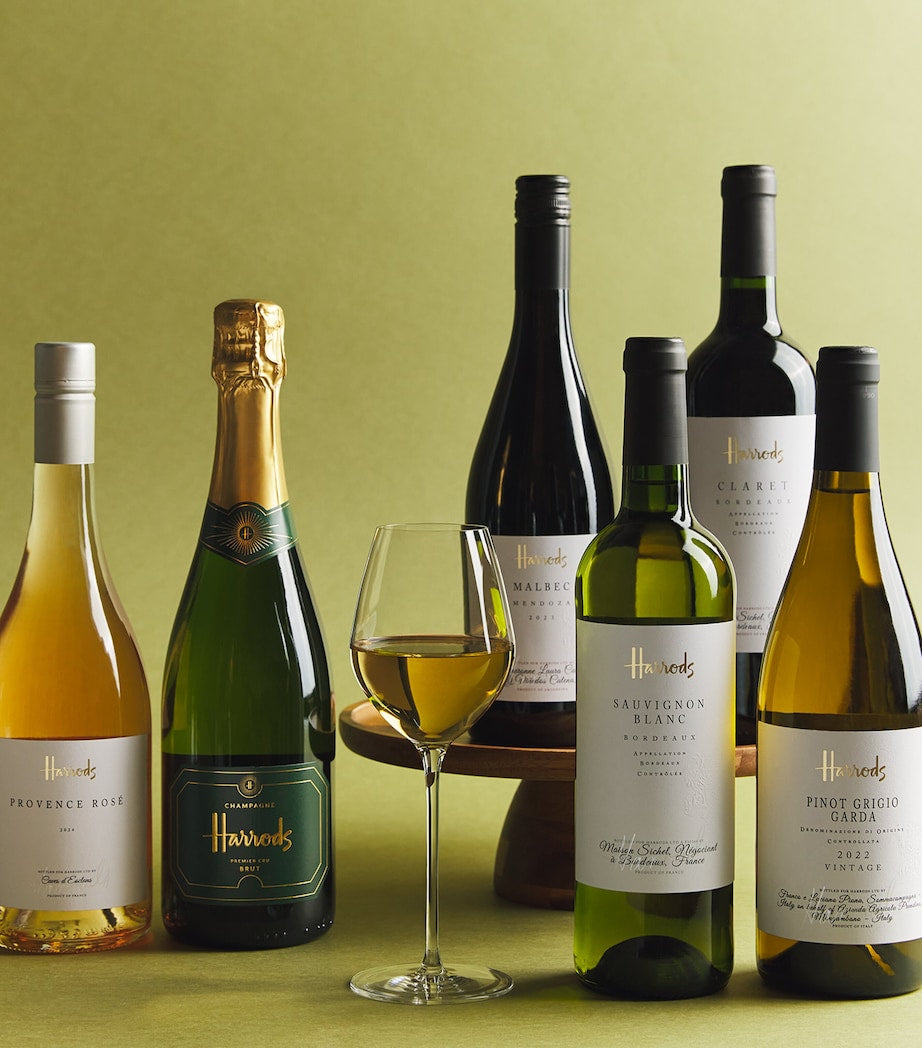 Harrods assorted wine and champagne gift box with 6 bottles 75cl each, UK version