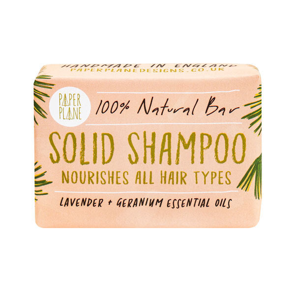 Paper Plane Solid Shampoo Bar Lavender Geranium 95g, imported from the UK