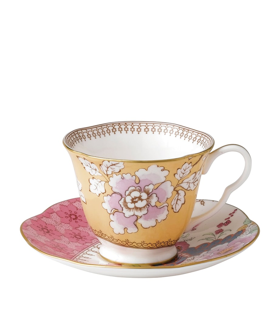 Floral Print Teacup and Saucer Set with Gold Accents, 185ml Capacity