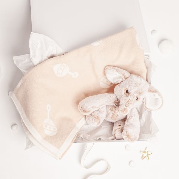 Babbico Beige Elephant Toy And Rattle Blanket Baby Gift Set - McGrocer