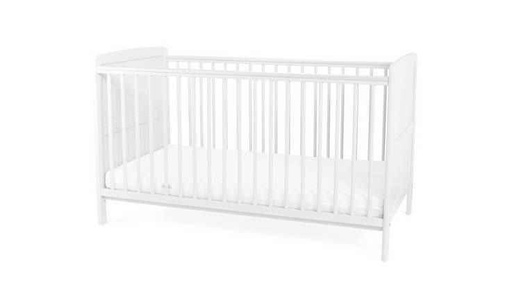 Baby Elegance Travis Baby Cot Bed with Mattress - White - McGrocer