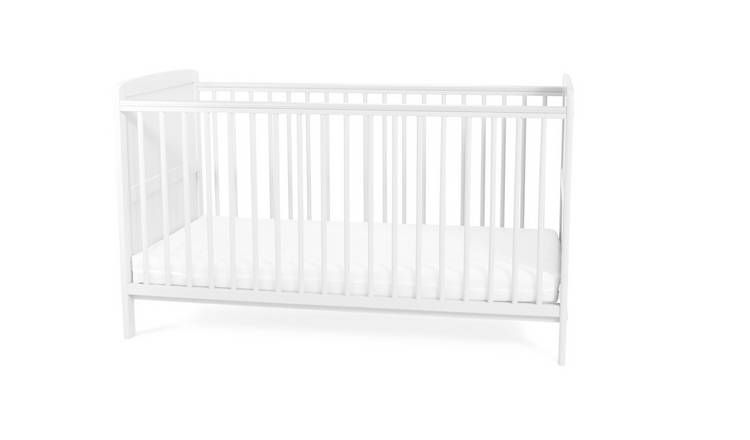 Baby Elegance Travis Baby Cot Bed with Mattress - White - McGrocer