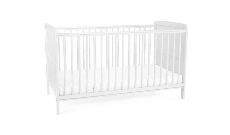 Baby Elegance Travis Baby Cot Bed with Mattress - White - McGrocer