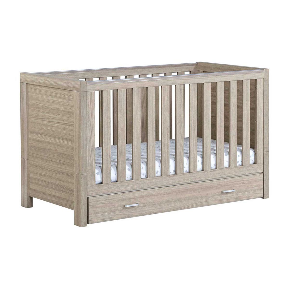 Babymore Luno Cot Bed with Drawer - Oak - McGrocer