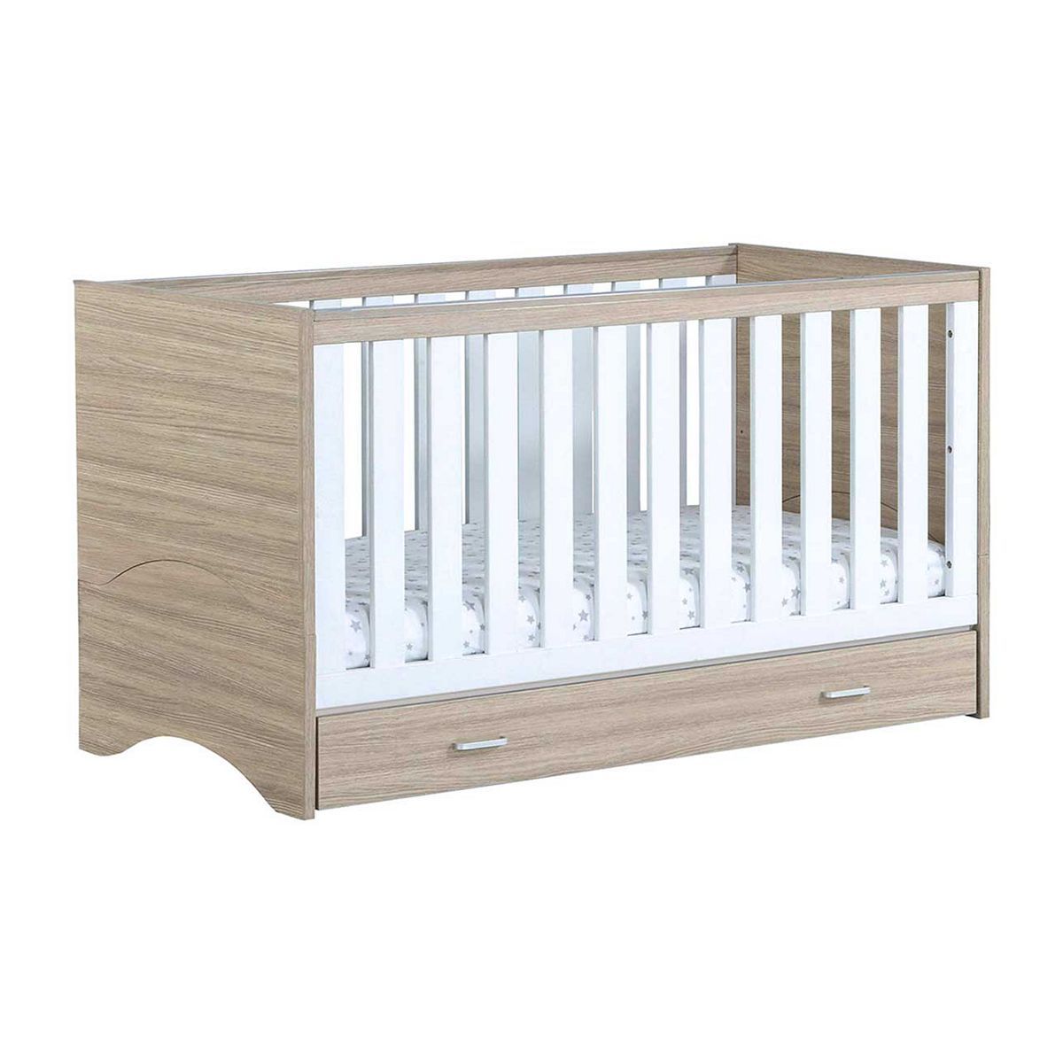 Babymore Veni Cot Bed with Drawer - Oak White - McGrocer