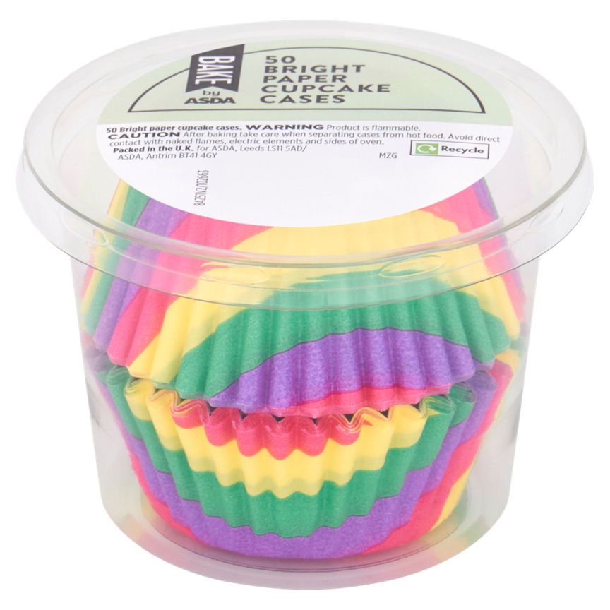 BAKE by ASDA 50 Bright Paper Cupcake Cases - McGrocer