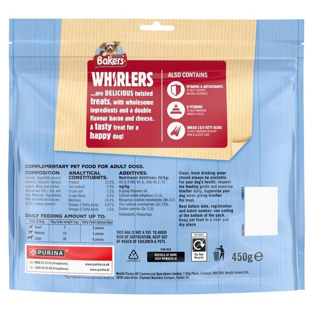 Bakers Whirlers Bacon and Cheese Dog Treats   450g - McGrocer