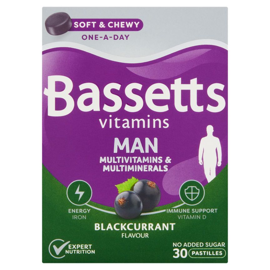 Bassetts Vitamins Man Multivitamins & Multiminerals Blackcurrant Flavour 30 Pastilles - McGrocer