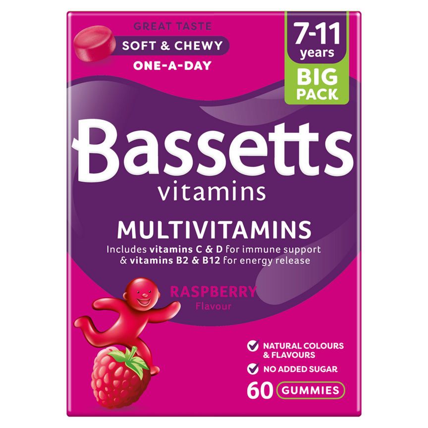 Bassetts Vitamins Multivitamins Raspberry Flavour 7-11 Years One A Day 60 Soft & Chewies - McGrocer