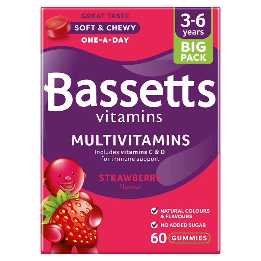 Bassetts Vitamins Multivitamins Strawberry Flavour 3-6 Years One A Day 60 Soft & Chewies - McGrocer