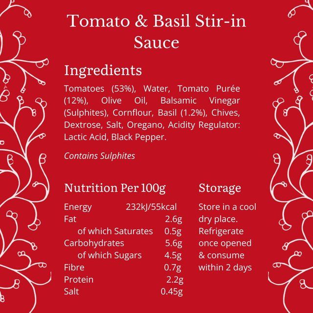 Bay's Kitchen Tomato & Basil Stir-in Low Fodmap Sauce   260g - McGrocer