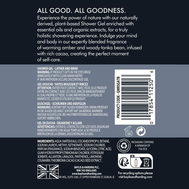 Baylis & Harding Goodness Men's Shower Gel - Amber & Tonka Bean   500ml - McGrocer