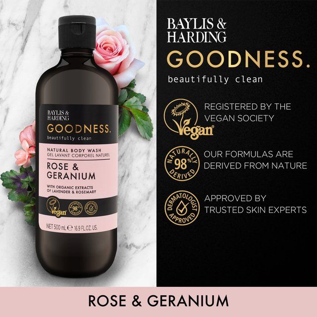 Baylis & Harding Goodness Rose & Geranium Body Wash   500ml - McGrocer